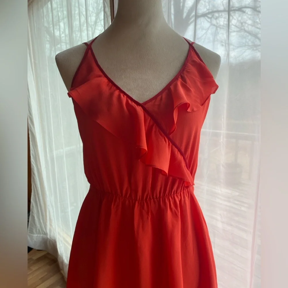 Anthropologie Girls from Savoy Becca 100% Silk Coral Red Dress, Size 4 Four - Picture 2 of 11
